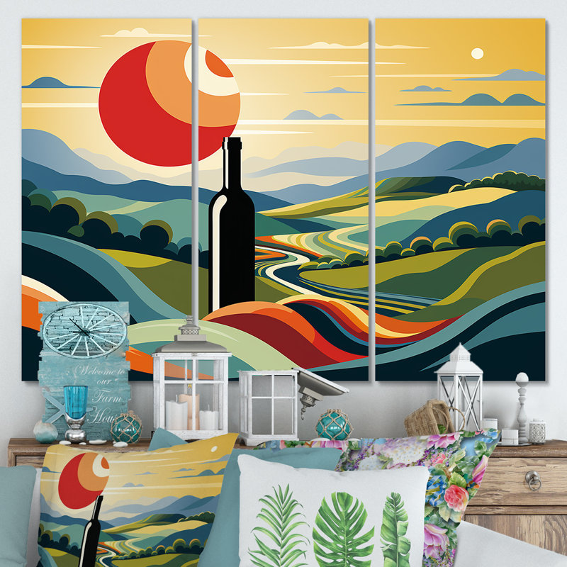 Bouteilles de vin dans des paysages italiens I - Art mural vin, Toile tendue, H 28 po x l 36 po