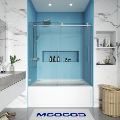Opal Mirage MCOCOD 56" - 60" W x 60" H Single Sliding Frameless Soft Closing Shower Door with 5/16"(8mm) Clear Glass