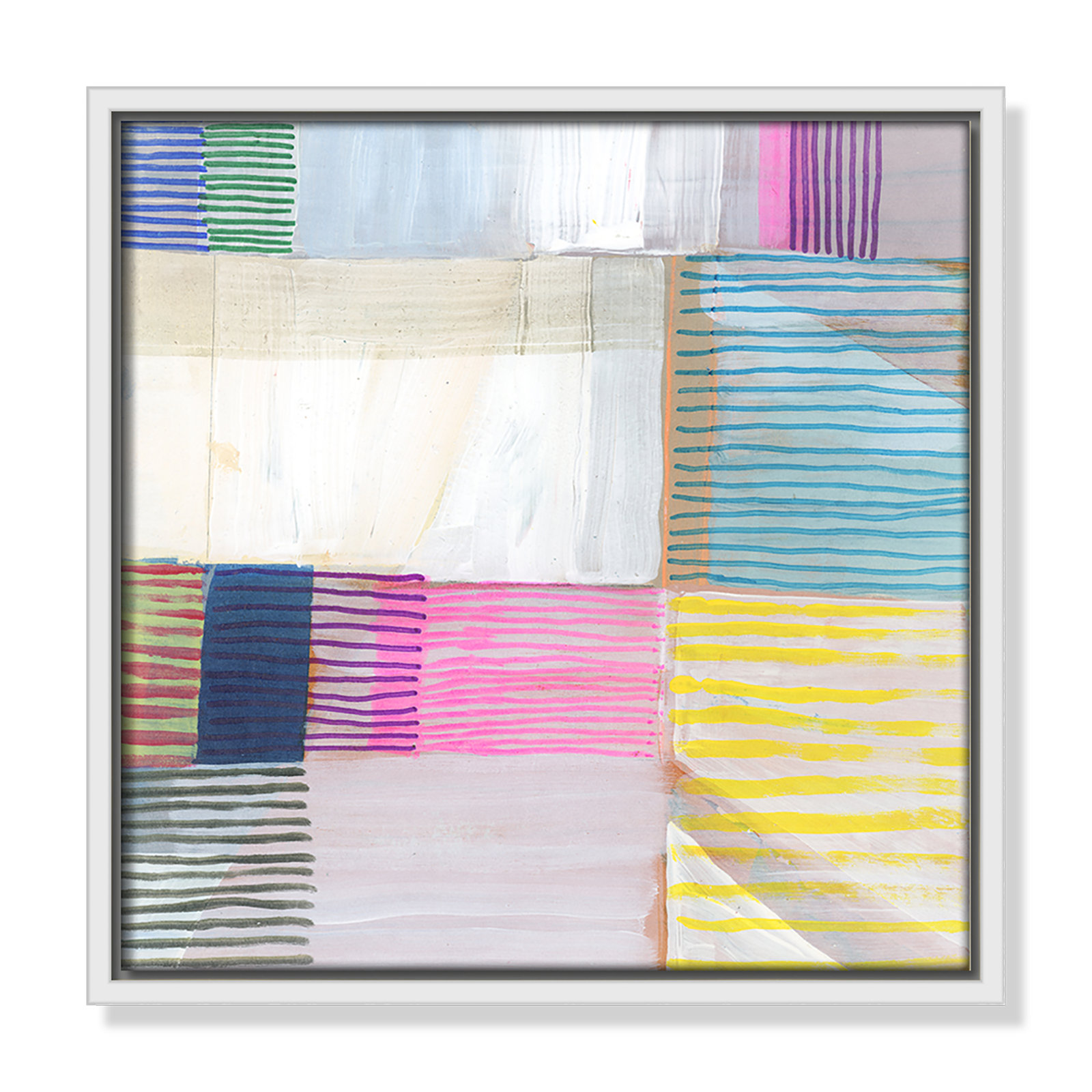 Bright Net III by Cartissi - Floater Frame Painting on Canvas, 13.5" H x 13.5" W x 2" D, White Framed