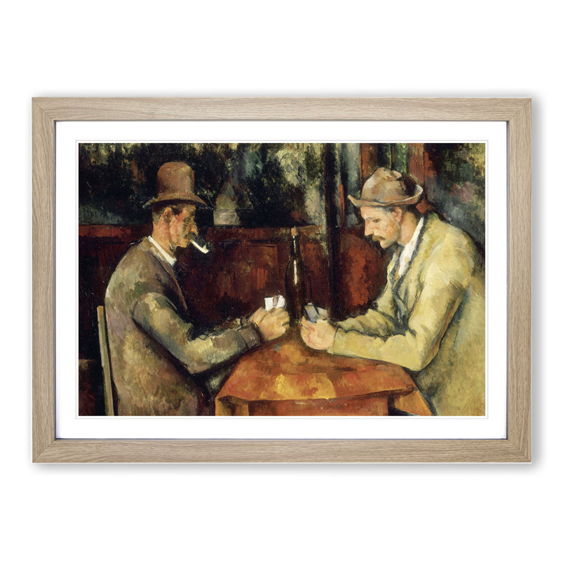 The Card Players Vol.3 by Paul Cezanne - Picture Frame Painting on MDF, 48cm H x 65cm W x 2cm D, Oak Framed
