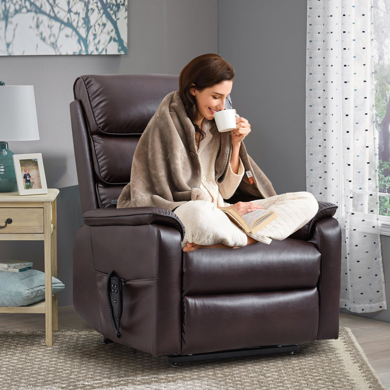 Muli 34.64"W High Back Recliner with Massage and Heat, Dual Motor, Lay Flat, Brown