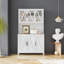 Grande armoire de rangement pour garde-manger avec portes en verre, tiroirs et tablettes ouvertes, armoire de cuisine sur pied pour le salon