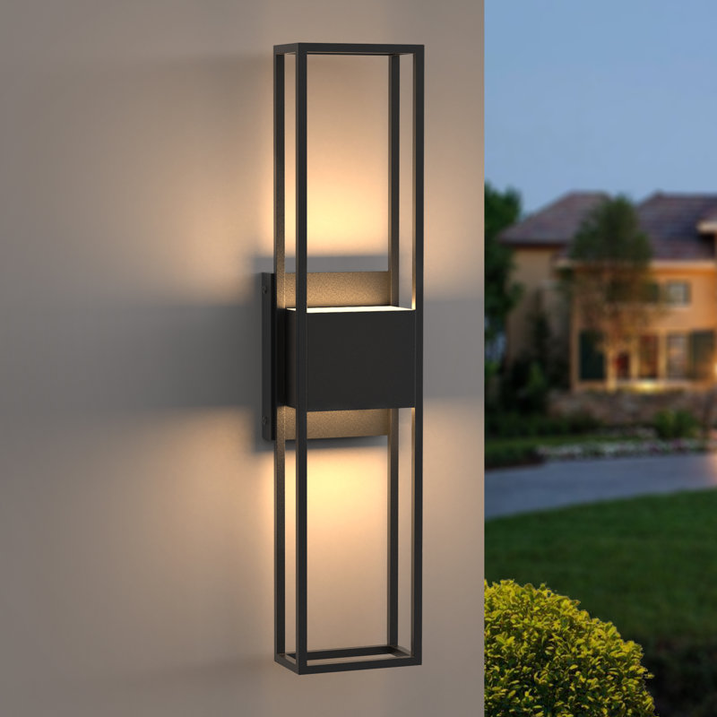 2-Light 28"H Dimmable LED Black Iron Outdoor Wall Light