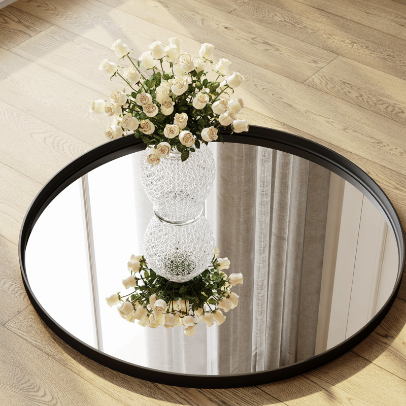Aluminium Frame Round Wall Mirror, 24" x 24", Black