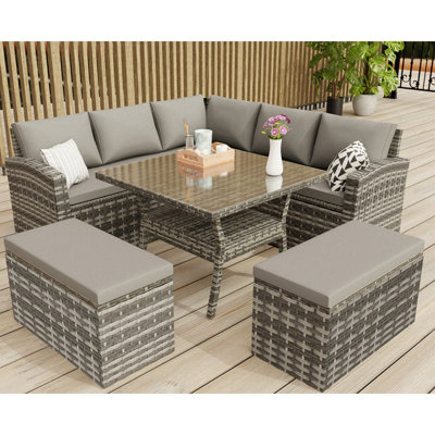 Akai 9 - Person Square Patio Dining Set with Cushions included