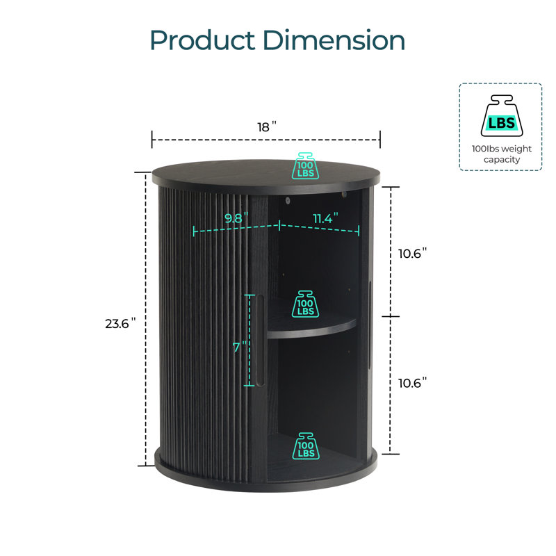Ensemble de table de salon 3 pièces Mosser comprenant 1 meuble télé et 2 tables de bout rondes, Noir mat