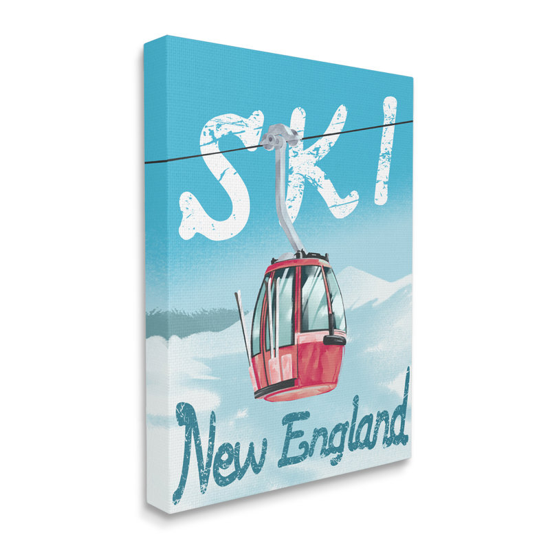 Ski New England Red Winter Trolly Mountains by Ziwei Li - Graphic Art, 30" H x 1.5" W x 24" D, Wrapped Canvas