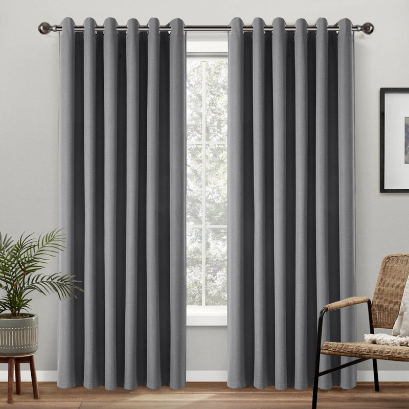 Premium Linen Blackout Eyelet Curtains - Thermal & Noise Reducing Ready-Made Set of 2, Charcoal, 228cm Width x 228cm Drop