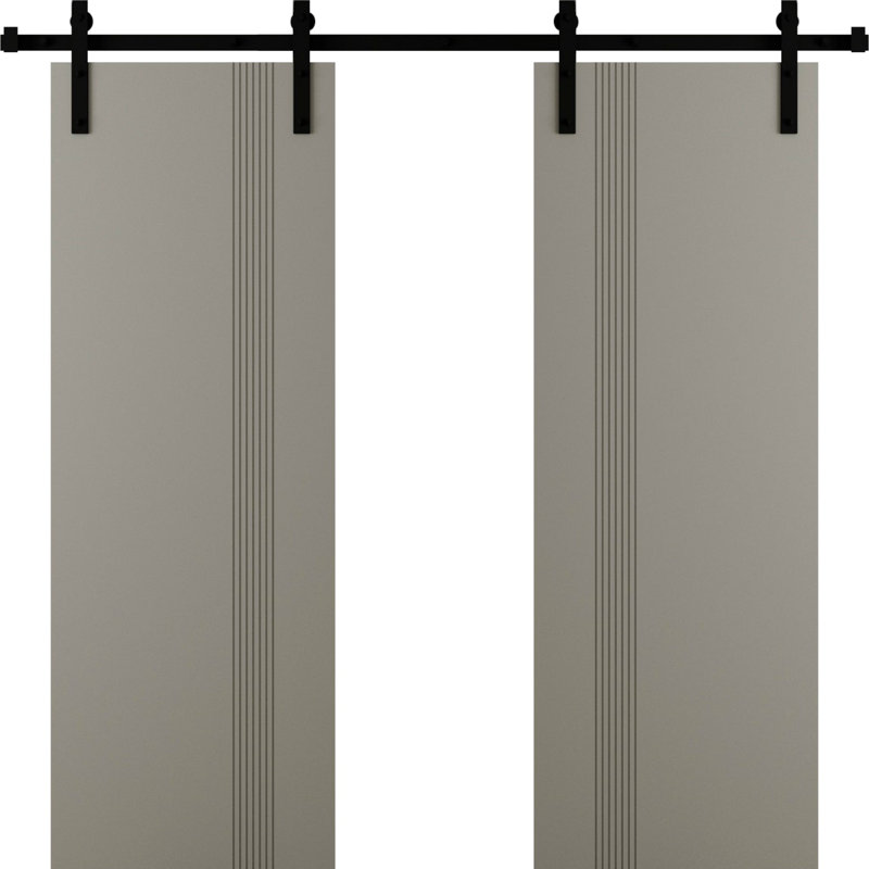 Porte de grange double moderne - ESSENTIAL 0777 - Ensemble de rail de 13 pi - Portes intérieures à panneau plein, 2