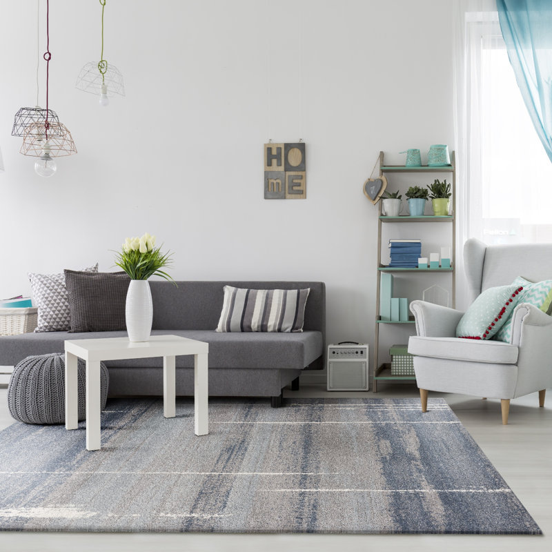 Tapis bleu en laine Criswell, Rectangle 3 pi 3 po x 5 pi 3 po
