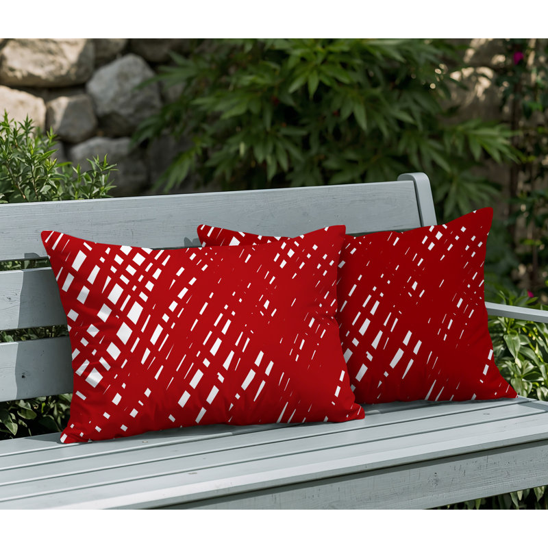 Oreiller réversible intérieur / extérieur Riju Scratches, 20 po x 14 po, Red