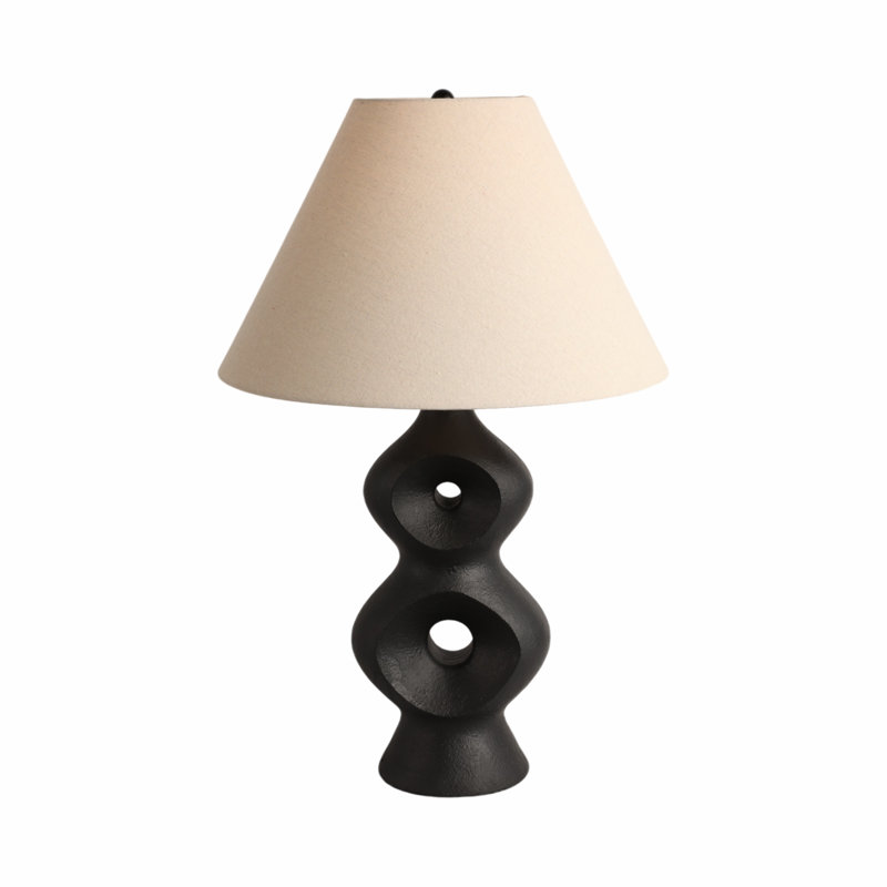 Lampe de table ouverte en céramique Latitude Run®, 28 po, abat-jour noir / brun clair