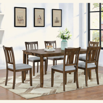 Modern 7-Piece Dining Table Set with 6 Upholstered Chairs, Wooden Rectangular Dining Table Set for 6 with Chairs, for Dining Room, Kitchen, Restaurant