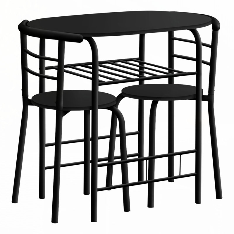 Ensemble de table de salle à manger, 3 pièces, petit, L 32 po, cuisine, stratifié gris, métal noir, contemporain, moderne