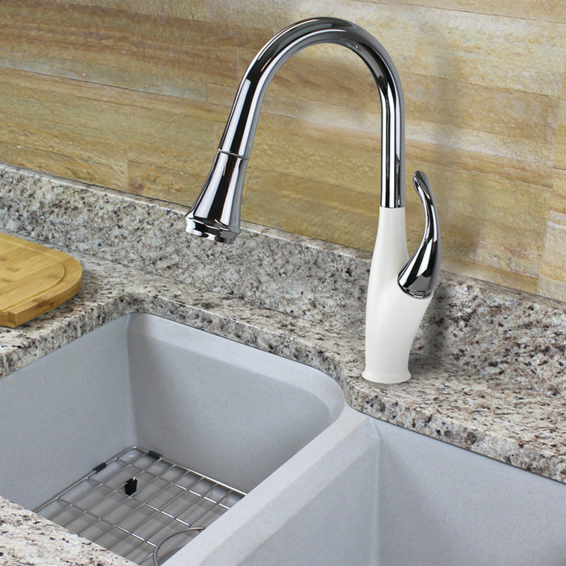 Transolid Layla Pull Out Kitchen Faucet, Polished Chrome/White