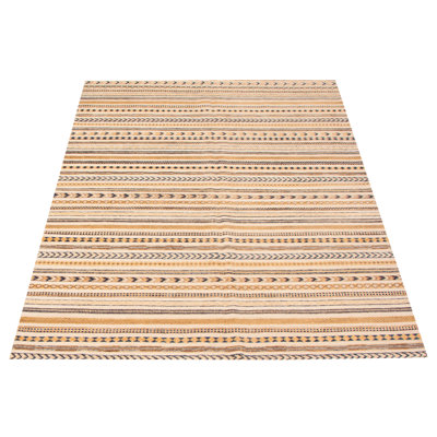 Tapis ivoire en laine noué à la main à motif rectangulaire rayé 5 pi 5 po x 8 pi Alibay