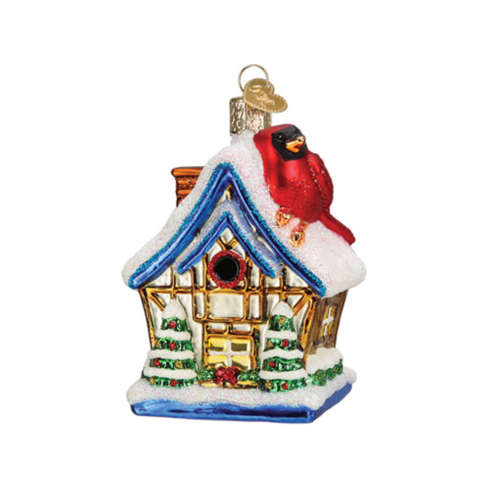 Cardinal Birdhouse Blown Glass for Tree Hanging Figurine Ornament
