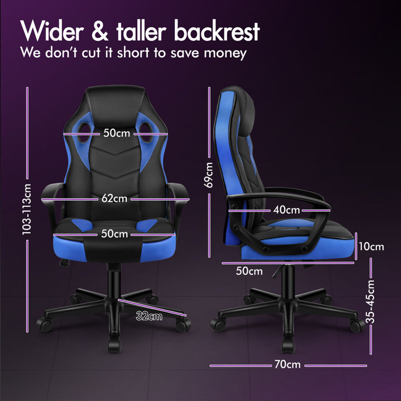 Inbox Zero Adjustable Faux Leather Swiveling PC & Racing Game Chair, Blue