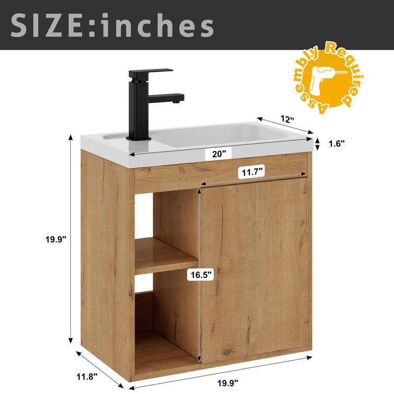 Ensemble de meuble-lavabo flottant 20 po pour petits espaces, Naturel