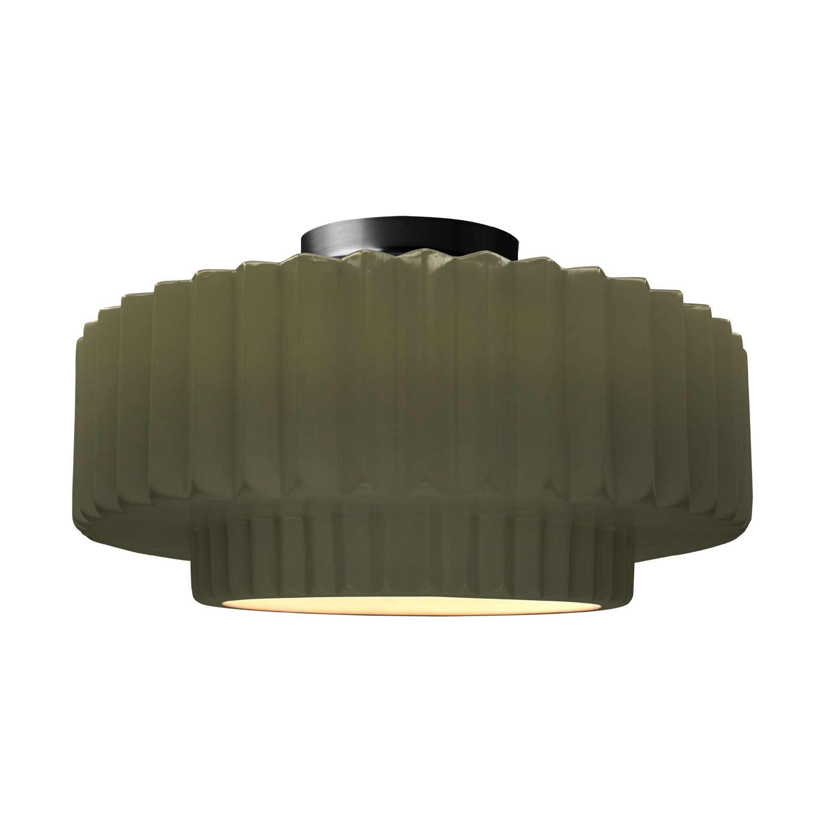 Single Light Ceramic LED Semi Flush Mount, 8" H x 16.5" W x 16.5" D, Matte Green, Matte Black