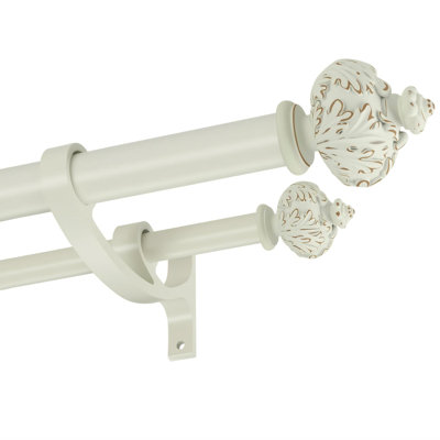 Heavy Duty Double Curtain Rod With Palm Leaves Finials And Aluminum Bouquet Brackets,Double Curtain Rods,Adjustable Double Rods.(White)