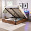 Base de lit avec rangement relevable, tête de lit bibliothèque et lumières DEL, cadre de lit plateforme en bois avec station de charge, sans sommier-77084380