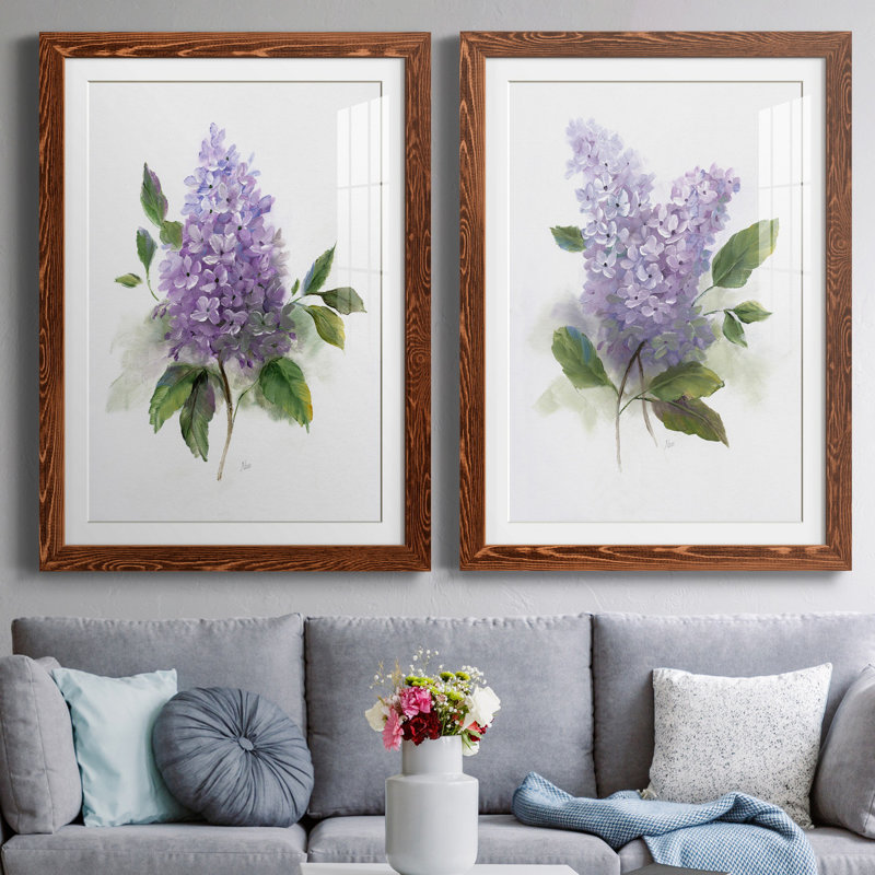 Lilac Romance I - ensemble de 2 reproductions, H 37,5 po x l 55 po, Impression encadrée avec passe-partout, Noyer