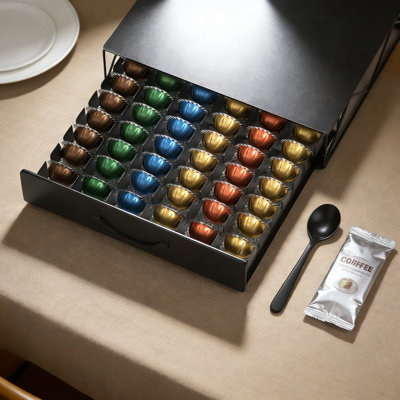 Coffee Pod Storage Drawer Organizer For Nespresso Vertuoline And K-Cup Capsules, Metal Countertop Holder With Sliding Drawer For Home And Office