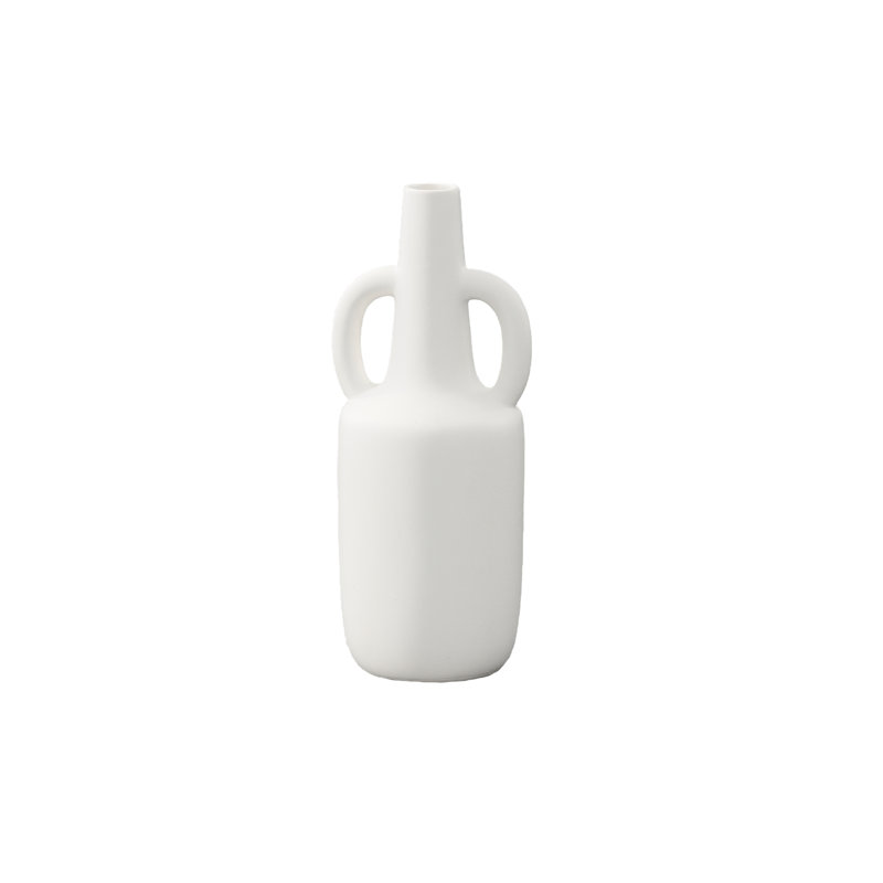 Ceramic Round Bottle Vase Matte Finish White