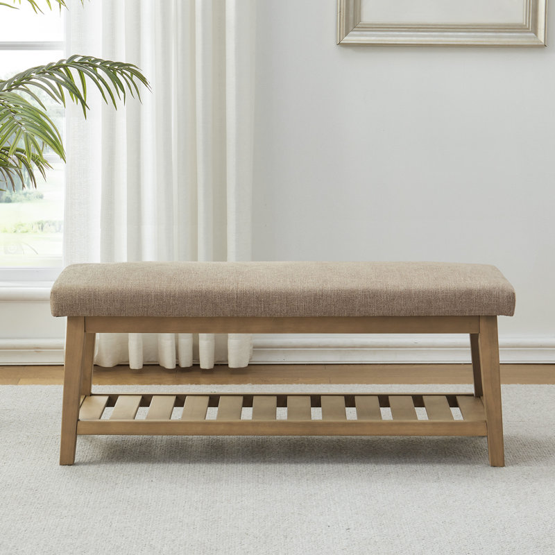 Polyester Upholstered Storage Bench, Brown