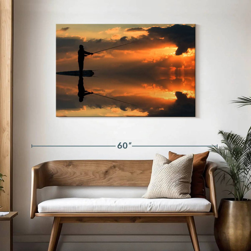 Senne pêche au coucher du soleil, H 30 po x l 45 po