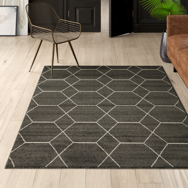Tapis géométrique Debrodie, Rectangle 7 pi 1 po x 10 pi, Gris foncé
