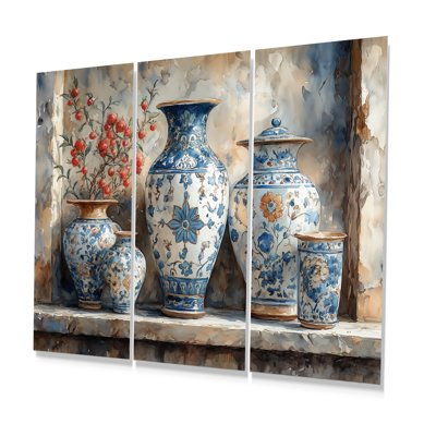 Ensemble de vases roses en céramique à motif floral - poterie marocaine