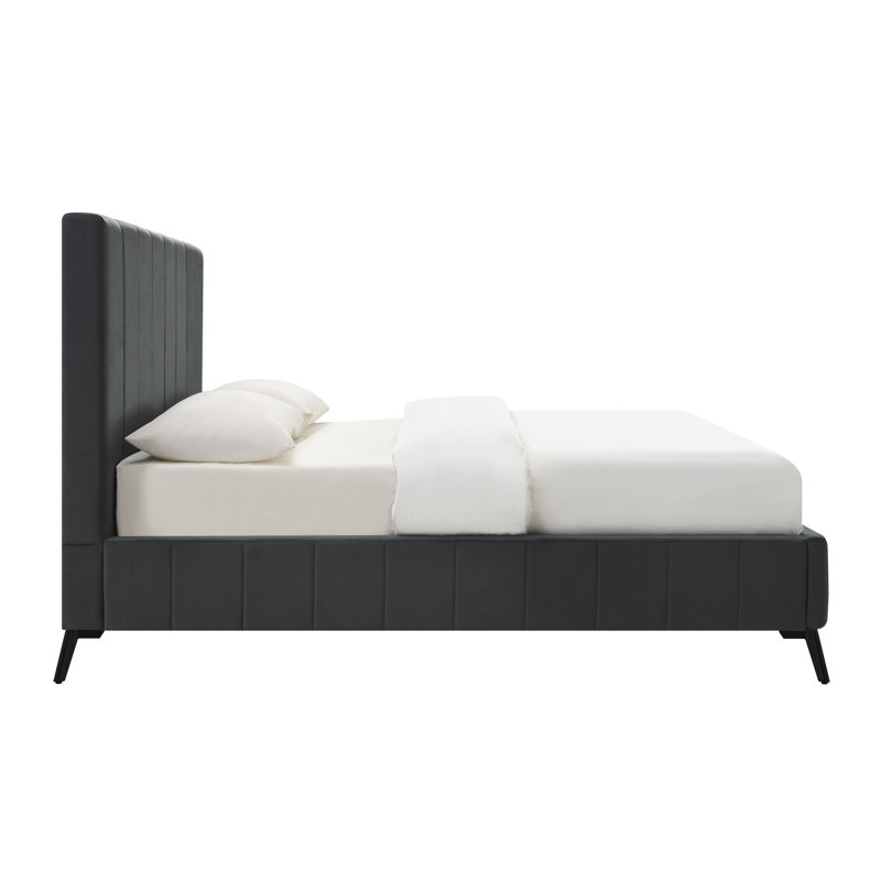 Bahoque Upholstered Platform Bed, Gris foncé, Grand