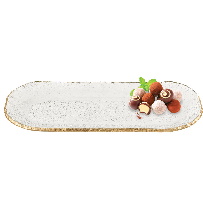 18" Oval Glass Platter with Gold Leaf Edge