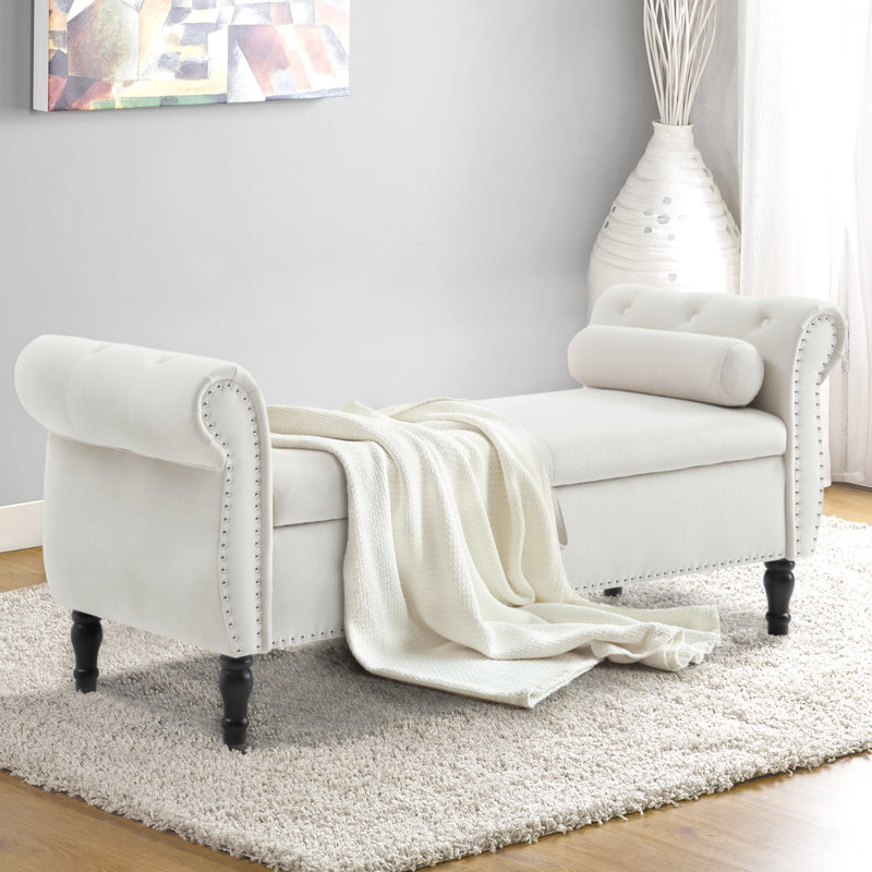 Chaise longue avec accoudoirs capitonnés Dejonnae, Velours beige