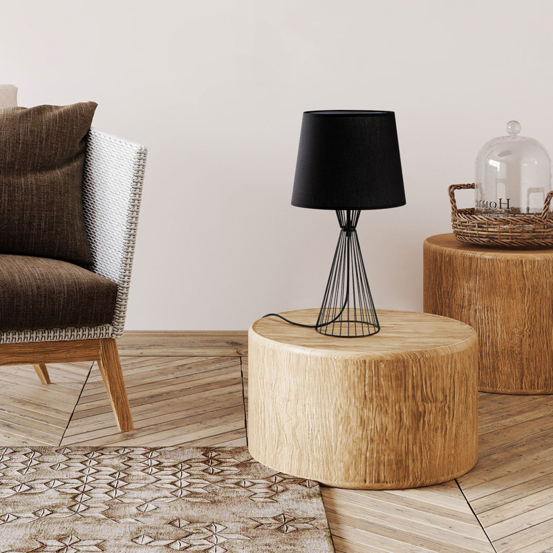 Industrial Style Table Lamp, Black Metal Body, 11.0 x 11.0 x 21.7 inches | Fabric Cap Ø8.7-11.0 x 8.7 inches | E27 Socket, Max 40W (Bulb Not Included), IP20 Rated, Perfect for Modern Home & Office Décor