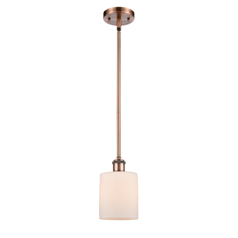 Luminaire suspendu cylindrique 1 lumière Leilani, Ampoule DEL 6 watts Vinage, Blanc mat, Cuivre antique