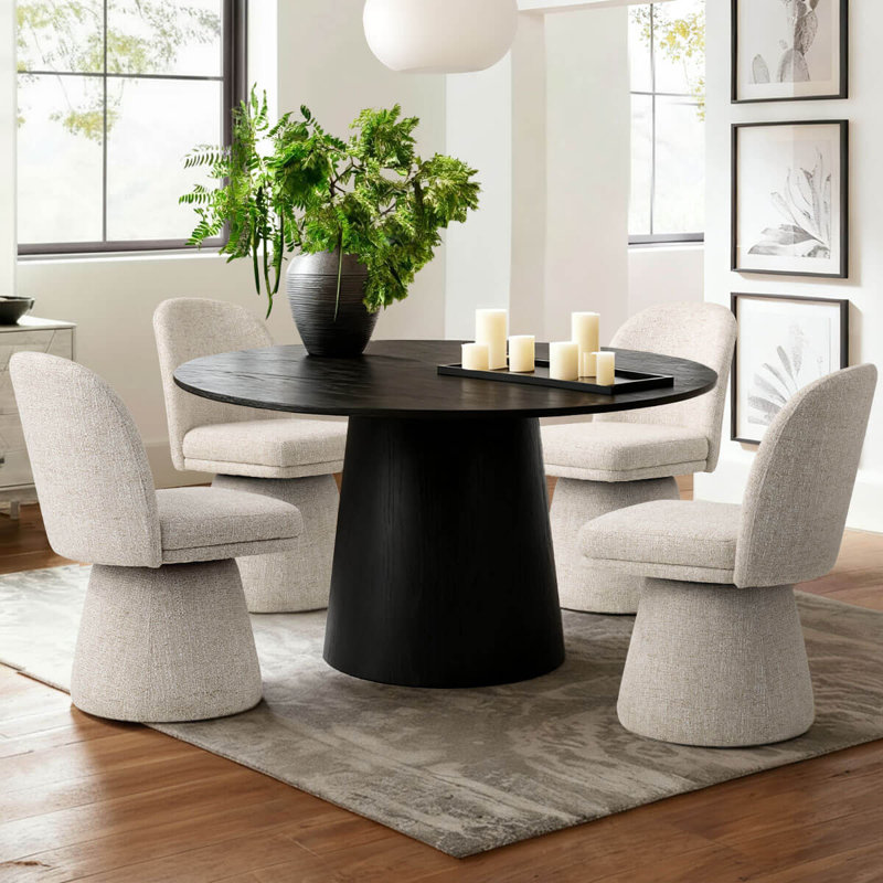 Upholstered Tweed Fabric Swivel Dining Chairs, Oatmeal