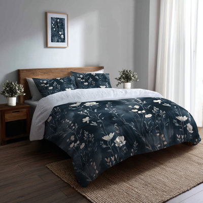 Country Farmhouse Bedding Set 3 Pcs - Floral Slate Meadow Duvet Cover Set
