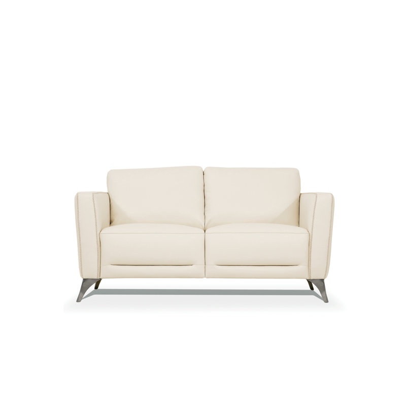 Dossett 59" Genuine Leather Square Arm Loveseat, Cream Faux Leather
