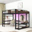 Lit mezzanine en métal avec tablettes intégrées, bande lumineuse à DEL et bureau-129991252