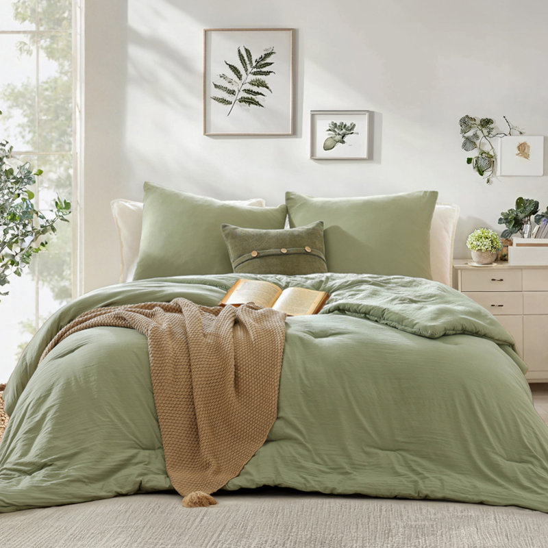 Solid Washed microfiber Comforter Set 2/3PC