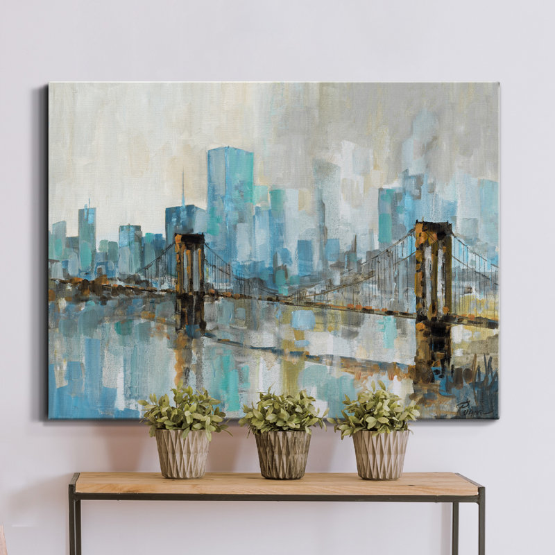 Teal City Shadows - impression sur toile tendue, H 12 po x l 8 po x P 1 po