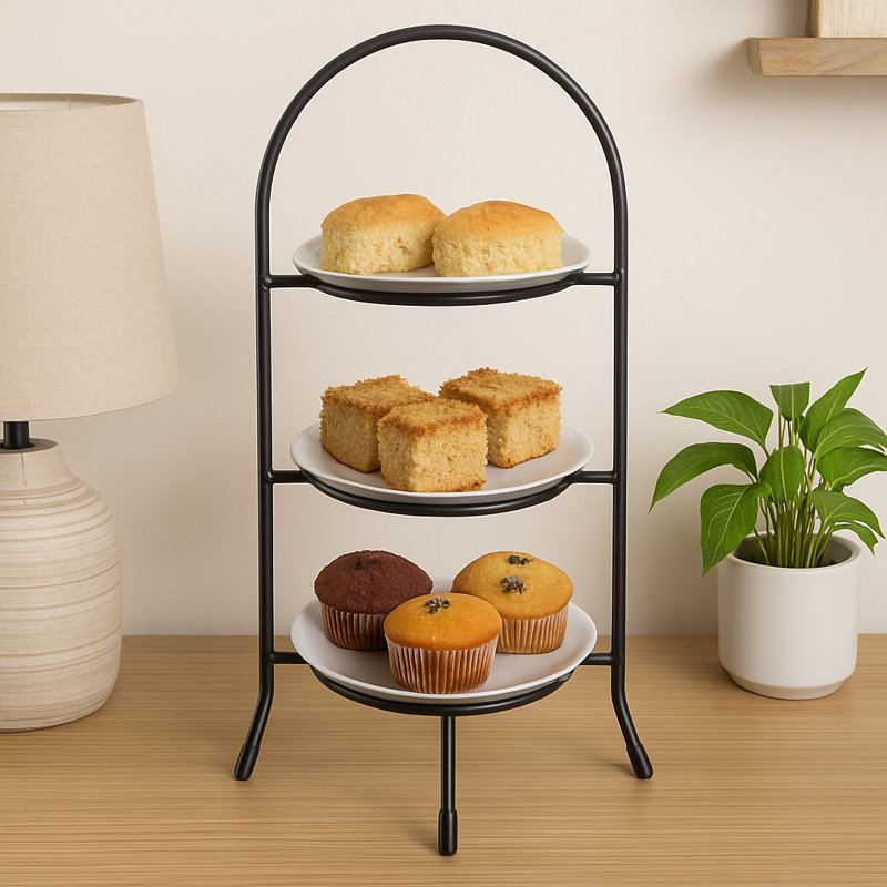 Présentoir à dessert à 3 niveaux en métal noir pour fêtes, petits gâteaux, fruits et hors-d'œuvre