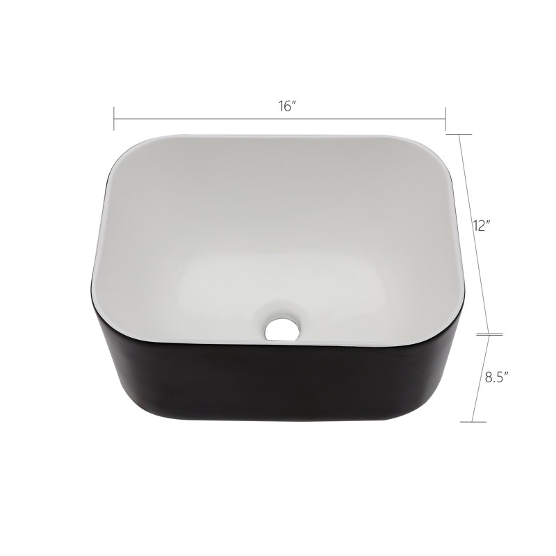 MONSFEST 12'' Ceramic Rectangular Bathroom Sink, Black