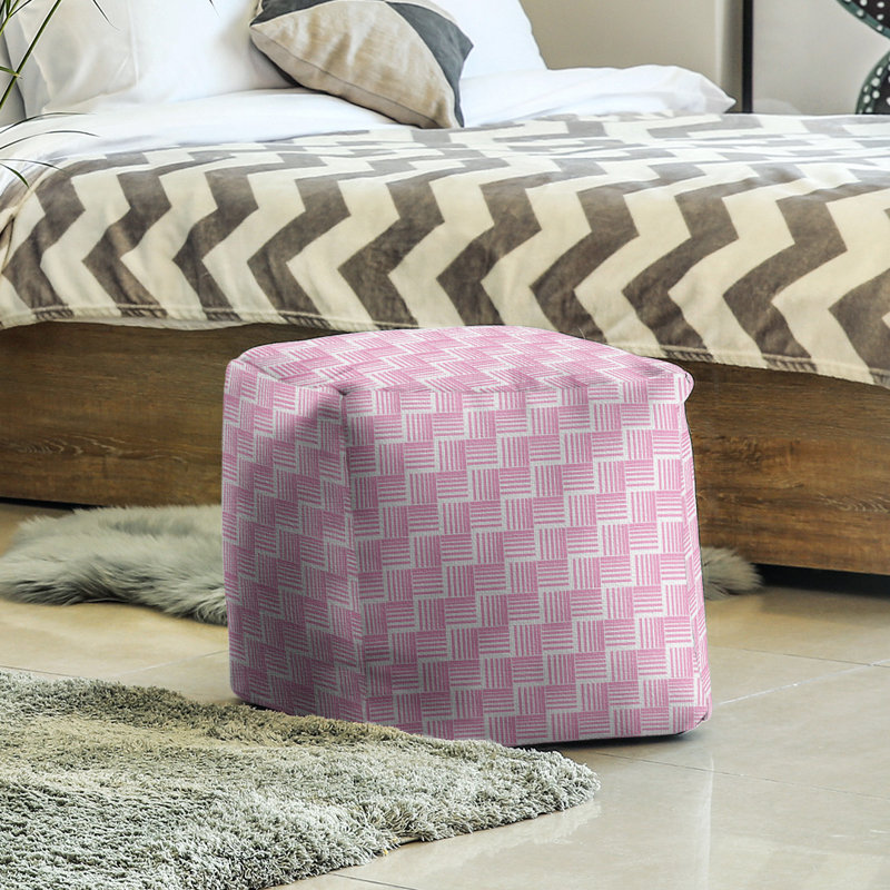 Repose-pieds cubique à rayures classic basketweave, Rose / gris