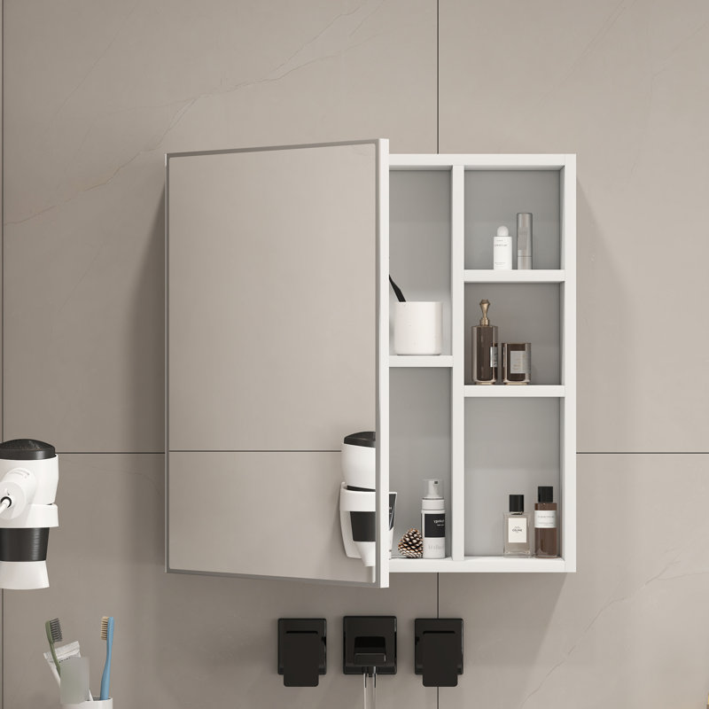 Armoire de salle de bain à miroir murale blanche, miroir transparent, cloisons internes pour le rangement d'articles de toilette avec armoire