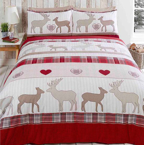 Alisha Cotton Wildlife Bedding with Pillowcases Included, Double - 2 Standard Pillowcases, Red