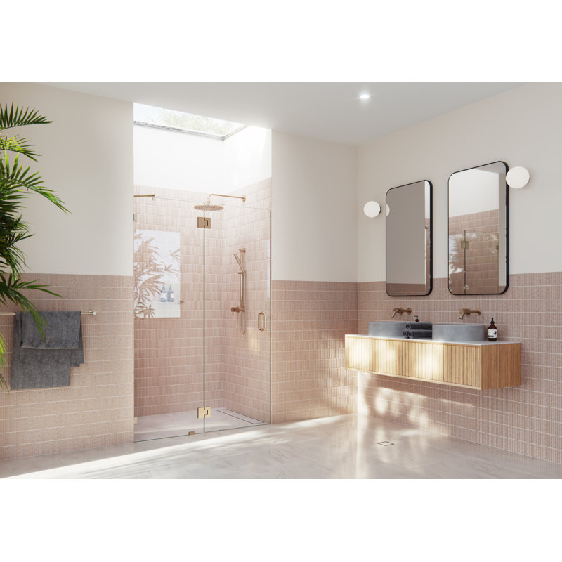 Halo 54.75 In. X 78 In. Glass Hinged Fully Frameless Glass Shower Enclosure, Brushed Bronze